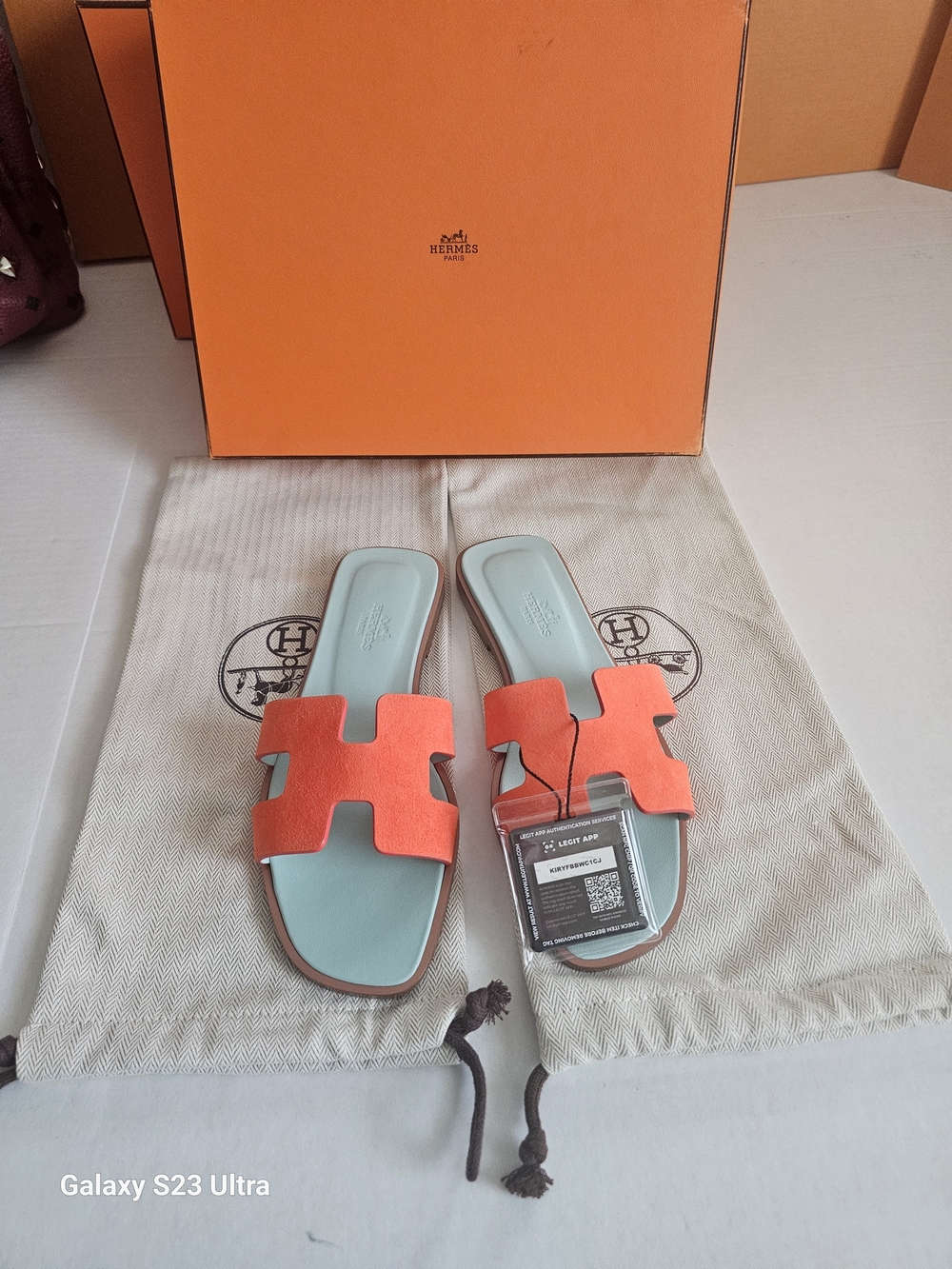 Authentic Hermès Oran H Sandals Orange Blue Suede Leather EU 36 US 6 NWOT Box